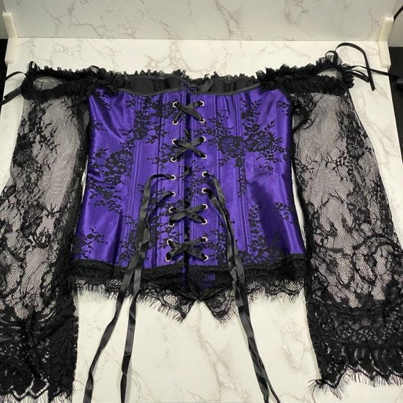 Fashion Corset Top Satin Lace up retro Court Style Boned Bustier Size S - Picture 1 of 6